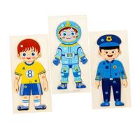 Milisten 3pcs Cognitive Wooden Occupation Puzzles Interactive Enlightenment for Early Education Jigsaw Featuring Astronaut Policeman Firefighter Birthday Christmas