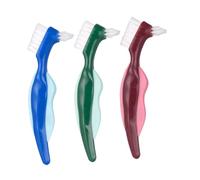 Milisten 3pcs Double-Headed Denture Toothbrush with Hard Bristles for False Teeth Cleaning Ergonomic Design for and Thorough Care Includes Red Green Blue Brushes