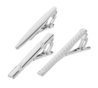 Milisten 3PCS Glossy Finish Men's Tie Bars with Engraved Silver Polished Tie Clips Business Style Necktie Clasps for Formal Office Wear Weddings and Gift for Father Husband Boyfriend