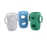 Milisten 3PCS Large Silicone Bottle Sleeves with Handles Insulating Covers for Glass Feeding Bottles Soft Protector for Training Cups in Blue White Green