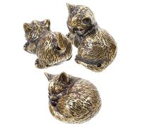 Milisten 3pcs Mini Brass Cat Figurine Set Solid Brass Decorative Cat Statues for Home and Office Desk Ornament Miniature Tea Pet Paperweights with Sleeping Lying for Collectors