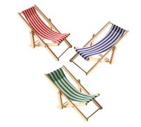Milisten 3pcs Miniature Wooden Beach Chairs Foldable Dollhouse Furniture for Seaside Models Compact Deck Loungers Dollhouse Accessories Beach Vacation Decoration