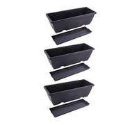 Milisten 3pcs Rectangular Plastic Planter Boxes for Gardening Accessories, Large Deep Gray Vegetable Plant Containers with Supports, Indoor Balcony Garden Pots for Succulent and Flower Planting