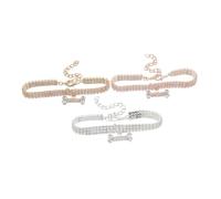 Milisten 3pcs Rhinestone Bone Shaped Dog Chain Collar Pet Necklace for Small Dogs and Cats Fashionable Adjustable Pet Accessories for Year and Special Events