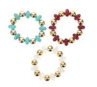 Milisten 3pcs Stackable Acrylic Bracelets for Women Adjustable Geometric Irregular Beaded Wrist Jewelry in Burgundy White Green Lightweight Elastic Layered Circles Wristband Accessory