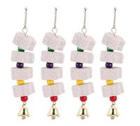 Milisten 4pcs Bird Beak Grinding Stone - Parrot Chewing Molar Stone Mineral Block Chew Toys with Colorful Beads & Bell Accessories for Small to Medium Birds