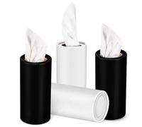 Milisten 4pcs Car Tissue Holder Set Cylinder round Vehicle Tissue Box Covers with White Black Pure Wood Pulp Material for Dashboard and Cup Holder Use
