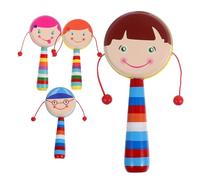 Milisten 4pcs Cartoon Wooden Handheld Musical Rattles Non Toxic Smooth Surface Educational for Enhances Cognition and Hand Eye Coordination with Sound Stimulating Shakers