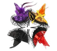 Milisten 4Pcs Halloween Witch Hat Headbands Sequin Reusable Wear Resistant Hairbands for Costume Party Dress Up Black Purple Orange Red
