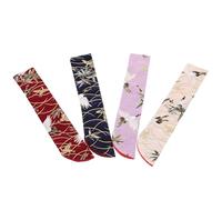 Milisten 4pcs Japanese Hand Fan Cases Set Double-layer Silk Fabric Folding Fan Pouches with Floral Crane Patterns in Dark Blue Beige Purple Maroon Protective Storage Bags for Traditional