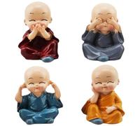 Milisten 4pcs Mini Little Monk Figurines Car Dashboard Decorations Resin Crafts for Home Office Desk, Cute Small Buddha Statues Suitable for Car Interior and Home Accents