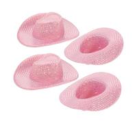 Milisten 4pcs Mini Pink Sequin Cowboy Hats Glitter Party Caps for Pets Dolls DIY Crafts Western Cosplay Halloween Birthday Decoration