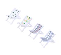 Milisten 4Pcs Miniature Beach Chair for Dollhouse Lightweight Linen and Wood Decorative Doll Chairs with Striped and Pineapple Patterns for DIY Landscape and Playroom Decor