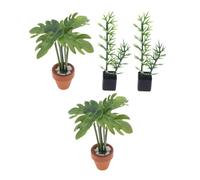 Milisten 4pcs Miniature Bonsai Dollhouse Plants Lifelike Simulated Potted Green Bamboo and Monstera Leaf Tiny Artificial Greenery for Dollhouse Accessories Micro Landscape Decoration