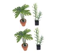 Milisten 4pcs Miniature Dollhouse Plants Realistic Mini Bonsai Pots Bamboo Monstera Leaf Artificial Greenery for DIY Micro Landscapes Tabletop Decor