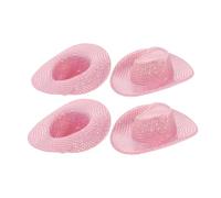 Milisten 4pcs Pink Sequin Mini Cowboy Hats Lightweight Western Cowgirl Hat Ornaments for Crafts Party Decoration Doll Dress Up Pet Costume Space Disco Halloween Events