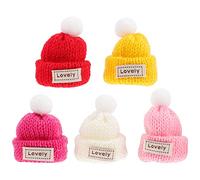Milisten 5Pcs Mini Knitting Hats for Crafts Wool Yarn Xmas Tree Ornaments DIY Accessories for Holiday Decorations Fun Finger and Festive Photo Props