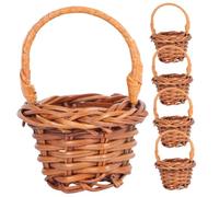 Milisten 5pcs Mini Rattan Hand-woven Baskets with Handles, Coffee Color, Multifunctional Tiny Storage and Flower Girl Baskets for Home Decor, Wedding, and Party Supplies