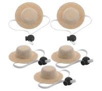 Milisten 5pcs Mini Straw Hat for Dogs and Cats - Adjustable Summer Sunhat with Chin Strap for Small Pets - Cute Costume Accessories Fits Puppy Chihuahua and Hamster