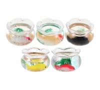 Milisten 5pcs Small Fish Bowls: Miniature Simulated Fish Tank Round Plastic Goldfish Bowl with Realistic Plants Mini Desktop Aquarium Accessories for Fairy Garden Dollhouse Decor