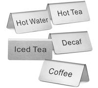 Milisten 5pcs Stainless Steel Table Tent Signs 7.6x3.8cm Coffee Tea Beverage Labels Buffet Food Service Tabletop Signs for Restaurant and Cafe