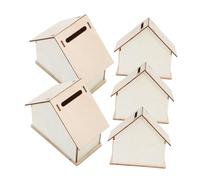 Milisten 5Pcs Unfinished Wooden Piggy Banks for Boy Girl DIY Coin Bank Craft with Cute House Design Saving Box for Boy Girl Fun Change Container for Creative Play