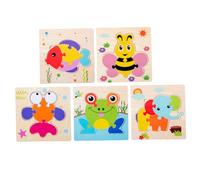 Milisten 5pcs Wooden Cartoon Animal Puzzle for Jigsaw Board with Bee Frog Goldfish Fish Elephant Educational for Imagination and Coordination Development