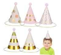 Milisten 6pcs Adorable Birthday Party Hats for Cute Pink with Dots Sequins Eye Catching Headdresses for Celebrations Photo Props for Boys