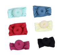 Milisten 6Pcs Bows Donut Ball Headband Stylish Knotted Hair Wraps for Newborns for Photo Props and Special Occasions Colors Mint Deep Purple Beige Black
