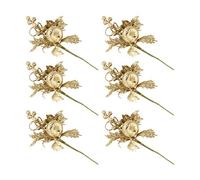 Milisten 6pcs Christmas Berry Picks Gold Glitter Artificial Holly Berries Stems Twig Branch for Christmas DIY Crafts Wreath Garland Xmas Tree Decorations