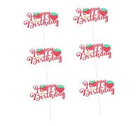 Milisten 6pcs Glitter Strawberry Cake Topper with Flower Picks Sweet One Birthday Cake Decorations for Summer and Showers