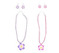 Milisten 6pcs Hawaii Clay Plumeria Flower Necklace and Earrings Set Purple and Rose Red Clay Flowers, Lightweight Floral Jewelry for Women and