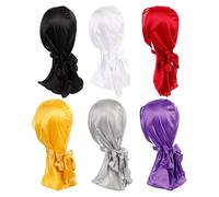 Milisten 6pcs Multi-color Silk Pirate Turban Headwrap Caps for Hair Loss Chemo Patients Soft Elastic Long Tail Bandana Sleep Caps Stylish No-slip Headscarves for Women Outdoor Use