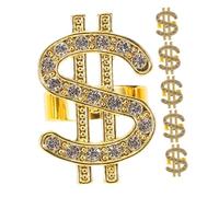 Milisten 6pcs Rhinestone Money Symbol Rings for Cosplay Party Halloween Punk Rock Rapper Jewellery Goth Money Prop Accessories for Role Play and Masquerade Events