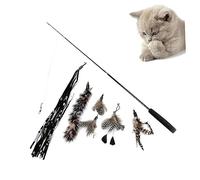 Milisten 6Pcs Telescopic Cat Teaser with Interchangeable Heads Portable Interactive Wand for Indoor Cats and Kittens Durable Plastic Handle and Colorful Cloth Ribbons for Play and Exercise