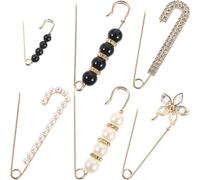 Milisten 6pcs Women's Brooch Pin Set for Clothes Waist Tightening, Decorative Safety Pins Pearl Accent, Pants and Skirt Brooches for Fashion and Modesty