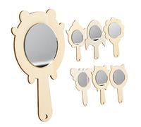 Milisten 6pcs Wooden Hand Mirrors DIY Craft for Unfinished Decorative Wood Mirrors with Butterfly Flower Rocket Penguin Dog Bear Designs Educational Plaything for Creative Coloring and