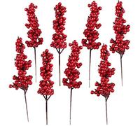 Milisten 8pcs Red Berry Twig Stem, Artificial Burgundy Berry Picks for Christmas Tree Decorations, Crafts, Wedding, Holiday Home Decor