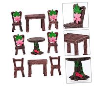 Milisten 9PCS Miniature Furniture Country Style Vintage Round and Square Tables with Chairs Handmade Decor for Dollhouse Mini Garden Accessories