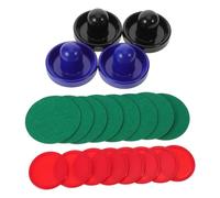 Milisten Air Hockey Table Accessories Set - 96Mm Plastic Pushers in Blue Black, 64Mm Red Pucks, and Lint Pads - Replacement Air Hockey Parts for Indoor Table Game and Party Use