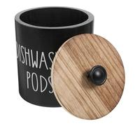 Milisten Airtight Round Wood Laundry Pod Storage Box with Knob Lid, Dishwasher Pod Container for Laundry Room Organization and Capsule Holder, 1pcs Random Style