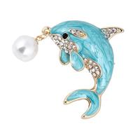 Milisten Alloy Dolphin Shape Brooch with Pearl Pendant, Charming Women’S Pin Accessory for Clothing, Creative Blue Enamel Design Suitable for Gifts and Daily Wear