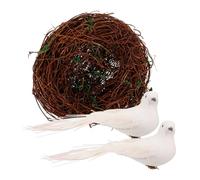 Milisten Artificial Rattan Bird Nest with Birds Realistic Vivid Garden Decoration for Lawn Balcony Desktop Handmade Craft with Bright Color Photo Prop and Festival Ornament