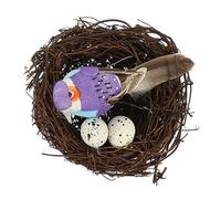 Milisten Artificial Small Bird Nest with 2 Eggs and Decorative Bird Figurine for Garden Decor and Photo Prop Random Color
