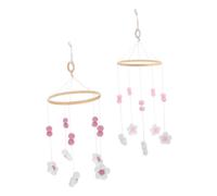 Milisten Boho Baby Mobile Deep Pink and Light Pink Pom Poms for Nursery Crib Decoration, Handmade Cotton Hanging Cot Mobile for Infant Girl Bedroom