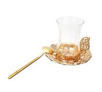 Milisten Bone China Cup and Saucer Set 2Pcs Retro 200Ml Double Walled Glass Coffee Cups with Spoon Vintage Tea Cups for Home Office and Restaurant