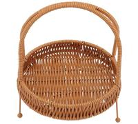 Milisten Brown Woven Hand Basket Snack Storage Holder with Small Tray, Portable Refreshment Serving Tray for Hot Pot, Ktv, Fruit and Dessert Display,