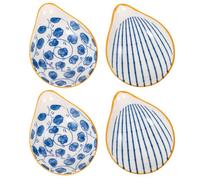 Milisten Ceramic Dipping Bowls and Spoon Rests 4pcs Set with Yellow Stripe Pattern, Multi-Function Sauce Containers for Household Use, Spice and Salad Serving Bowls