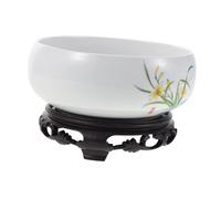 Milisten Ceramic Hydroponic Pot with Plastic Base White Porcelain Lotus Planter Bowl for Aquatic Plants Chinese-inspired Design Air-purifying Indoor Plant Pot for Narcissus Pothos Home