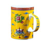 Milisten China Tea Cup Chinese Tea Mug Buddhist Tea Cup Tibetan Water Offering Cup with Handle Blessing Tea Cup Decorative Milk Coffee Mug Worship Cup for Home Kitchen Vintage Glass Coffee Mugs